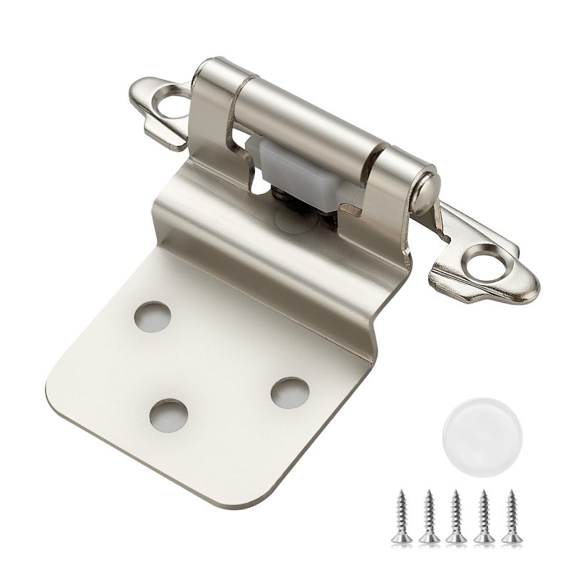 Ravinte Hardware 20 Pack (10 Pairs) 3/8 Inch Insert Kitchen Cabinet Hinges, Satin Nickel Self Closing Hinges for Kitchen Cabinet Doors, Semi-Concealed Cupboard Hardware, Face Mount Hardware, Silver - Image 1